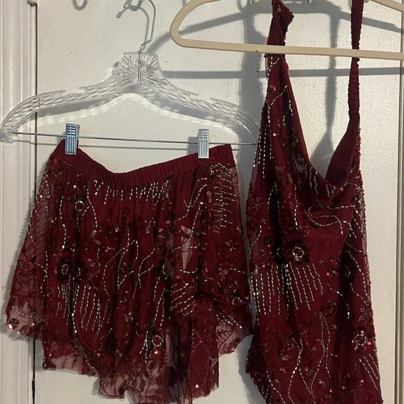 Elizi Swim red sequin open back top and skirt set. - Picture 5 of 6